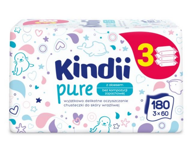 Kindii Pure Chusteczki dla dzieci interakcje ulotka chusteczka - 180 szt. (3x60)