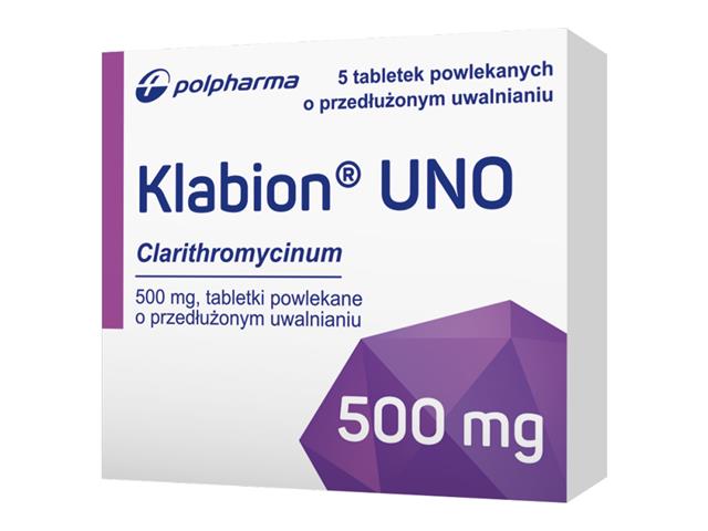 Klabion Uno interakcje ulotka tabletki powlekane o przedłużonym uwalnianiu 500 mg 5 tabl.