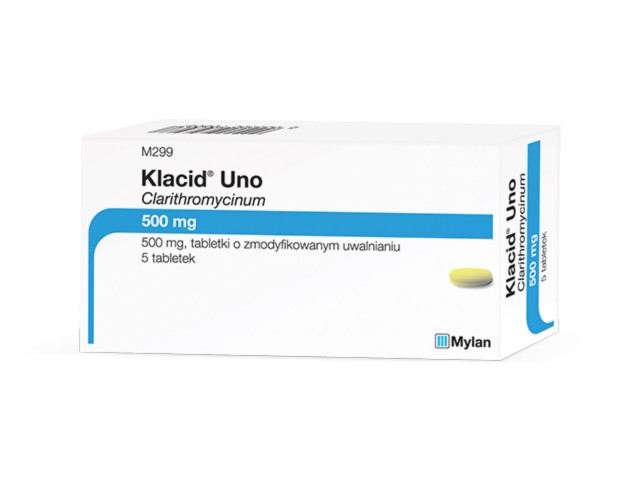 Klacid Uno interakcje ulotka tabletki o zmodyfikowanym uwalnianiu 500 mg 5 tabl. | 1 blist.po 5 szt.