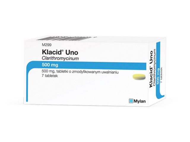 Klacid Uno interakcje ulotka tabletki o zmodyfikowanym uwalnianiu 0,5 g 7 tabl.