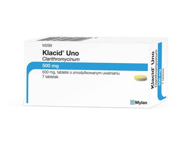 Klacid Uno interakcje ulotka tabletki o zmodyfikowanym uwalnianiu 500 mg 7 tabl. | blister