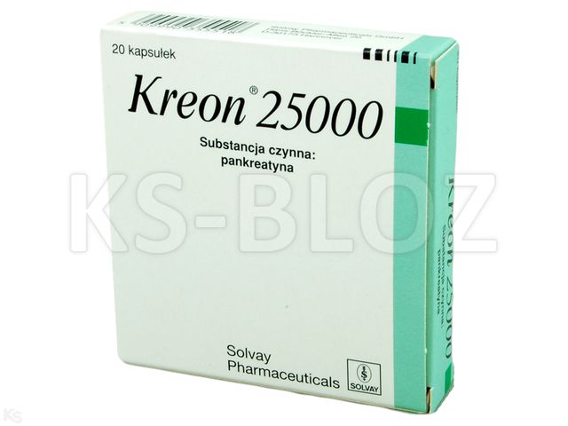 Kreon 25 000 interakcje ulotka kapsułki z mikrosferami 25 000 j. Ph.Eur.Lipazy 20 kaps. (2 blist. po 10 kaps.)