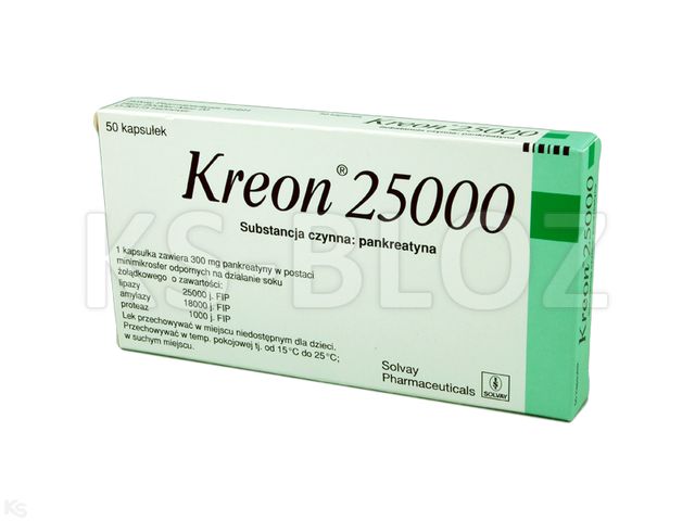 Kreon 25 000 interakcje ulotka kapsułki z mikrosferami 25 000 j. Ph.Eur.Lipazy 50 kaps. (2x25)