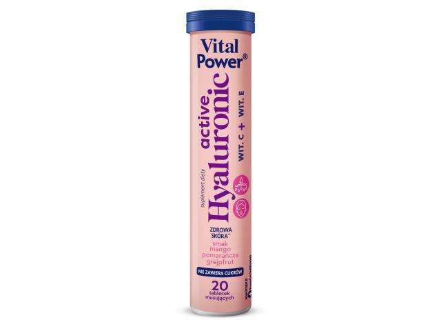Kruger Vital Power Active Hyaluronic + Wit. C + Wit. E smak mango, pomarańcza, grejpfrut interakcje ulotka tabletki musujące do sporządzania roztworu - 20 tabl.