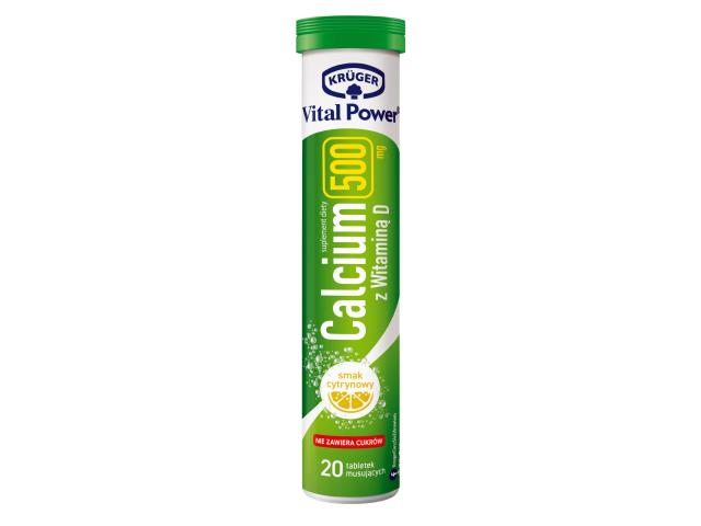 Kruger Vital Power Calcium 500 mg Z Witaminą D smak cytrynowy interakcje ulotka tabletki musujące - 20 tabl.