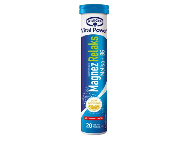 Kruger Vital Power Magnez Relaks Melisa + B6 smak cytrynowy interakcje ulotka tabletki musujące - 20 tabl.