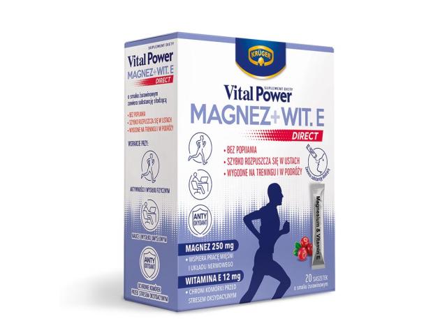 Kruger Vital Power Magnez +Wit.E Direct interakcje ulotka proszek do rozpuszczenia - 20 sasz.