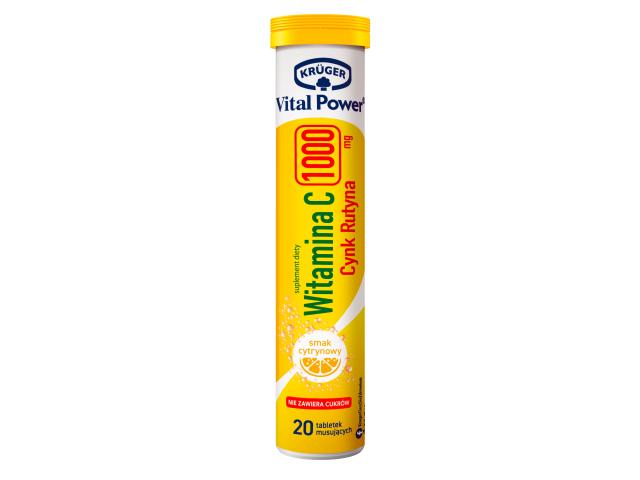 Kruger Vital Power Witamina C 1000 mg Cynk Rutyna smak cytrynowy interakcje ulotka tabletki musujące - 20 tabl.