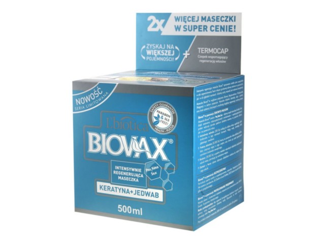 L'Biotica Biovax Maseczka intensywnie regenerująca do każdego rodzaju włosów keratyna + jedwab interakcje ulotka maska do włosów  500 ml