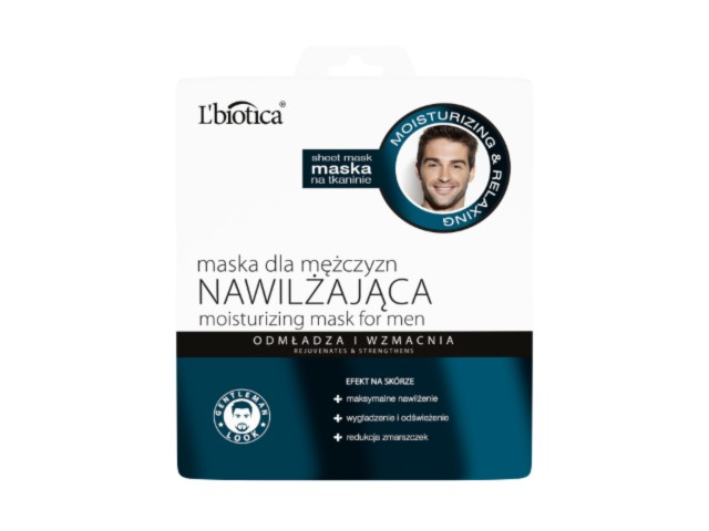 L'BIOTICA Maska dla mężczyzn Nawilżająca na tkaninie interakcje ulotka maseczka - 23 ml