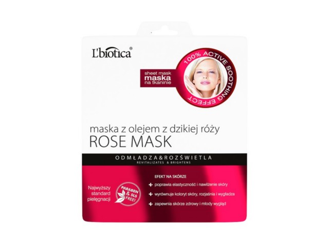 L'Biotica Rose Mask Maska z olejem z dzikiej róży na tkaninie interakcje ulotka maseczka  23 ml