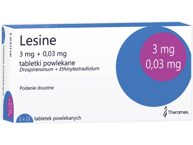 Lesine interakcje ulotka tabletki powlekane 30mcg+3mg 21 tabl. (1 blist. po 21 tabl.)