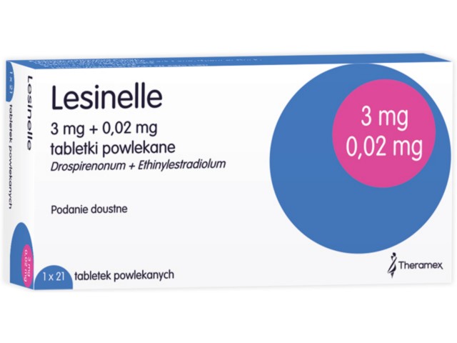 Lesinelle interakcje ulotka tabletki powlekane 20mcg+3mg 21 tabl.