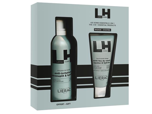 Lierac Homme Zestaw PIELĘGNACJA PODSTAWOWA 3w1 Balsam p/goleniu + Pianka d/golenia interakcje ulotka   75 ml | +150 ml