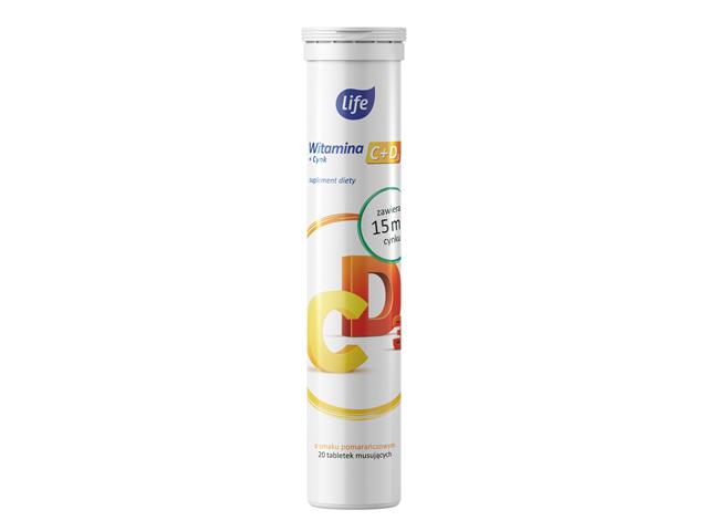 LIFE Witamina C+D3+Cynk interakcje ulotka tabletki musujące - 20 tabl.