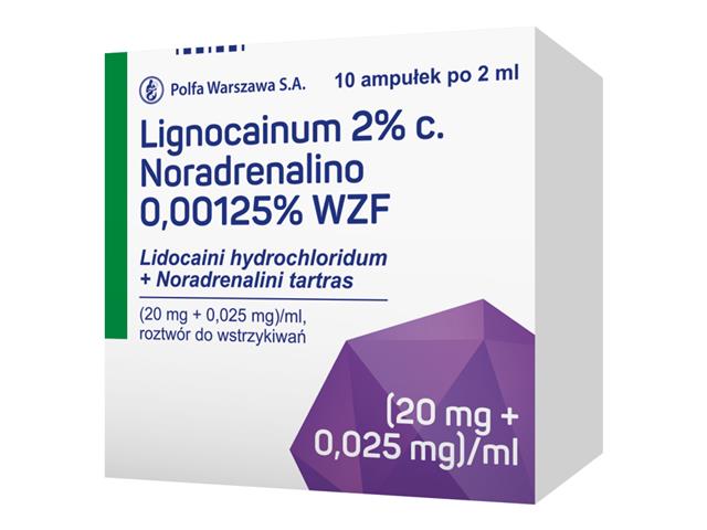 Lignocainum 2% C.noradr.0,00125% WZF interakcje ulotka roztwór do wstrzykiwań (20mg+25mcg)/ml 10 amp. po 2 ml