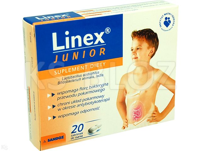 Linex Junior smak malinowy interakcje ulotka tabletki do ssania  20 tabl.