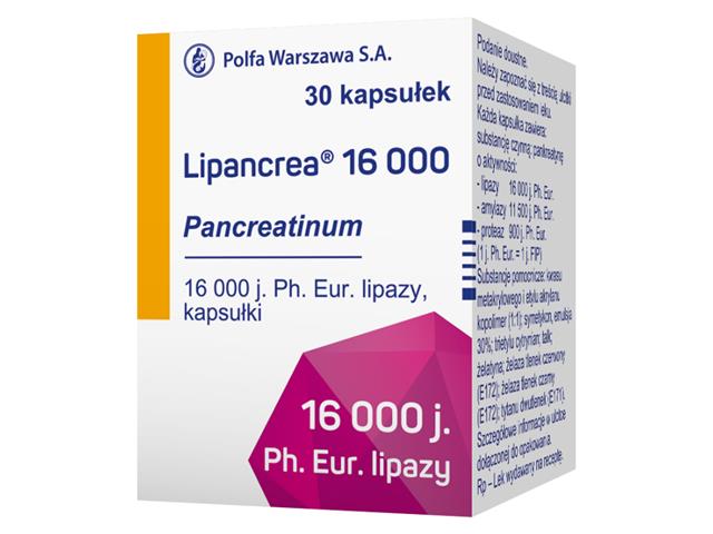 Lipancrea 16 000 interakcje ulotka kapsułki 16 000 j. Ph.Eur. 30 kaps. | poj.i pudeł.