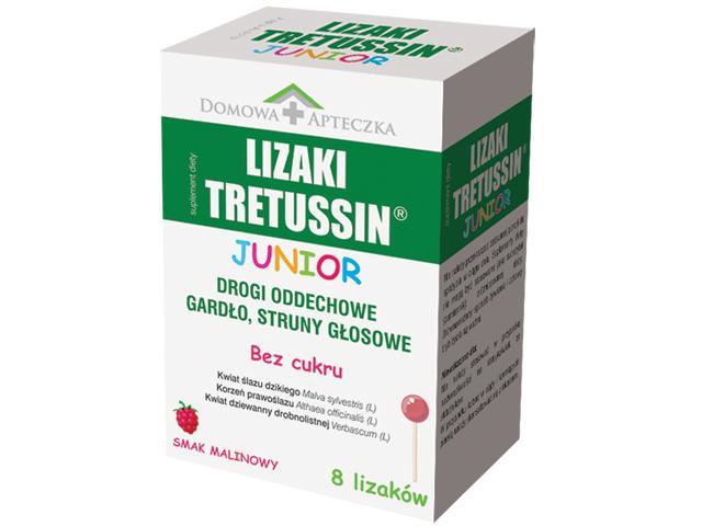 Lizaki Tretussin Junior smak malinowy (bez cukru) interakcje ulotka   8 szt.