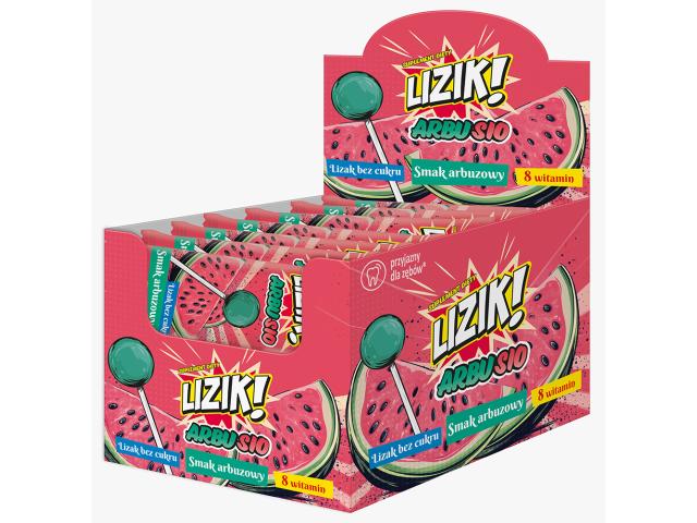 Lizik! Arbusio smak arbuzowy bez cukru display interakcje ulotka lizaki - 30 szt.
