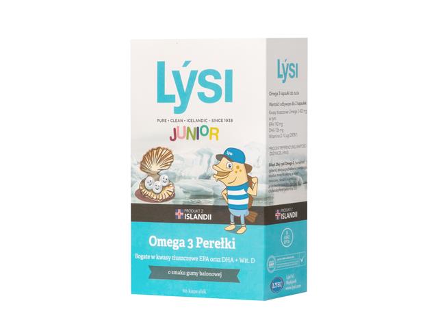 LYSI Junior Omega 3 Perełki o smaku gumy balonowej interakcje ulotka kapsułki - 60 kaps.