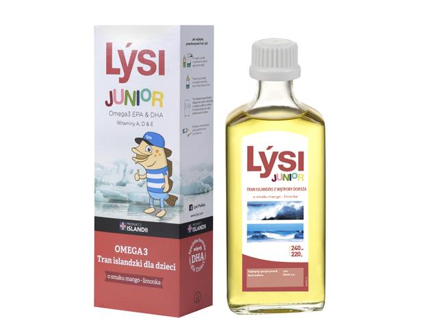 Lysi Tran Islandzki dla dzieci o smaku mango-limonka interakcje ulotka olej  240 ml