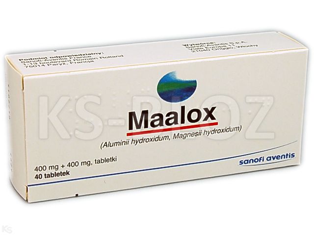 Maalox interakcje ulotka tabletki 400mg+400mg 40 tabl. (4 blist. po 10 tabl.)