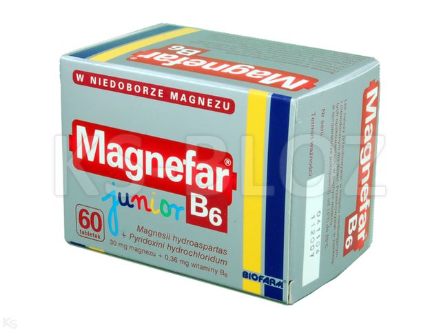 Magnefar B6 Junior interakcje ulotka tabletki 30mg+360mcg 60 tabl. (6 blist. po 10 tabl.)