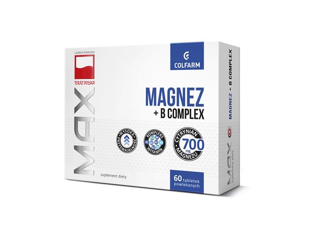 Magnez + B Complex Max Colfarm interakcje ulotka tabletki powlekane  60 tabl.