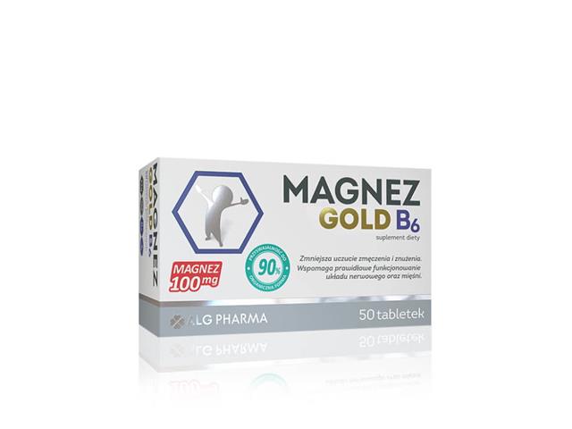 Magnez Gold B6 interakcje ulotka tabletki 100 mg Mg 50 tabl. | 5 blist.papier.po 10szt.