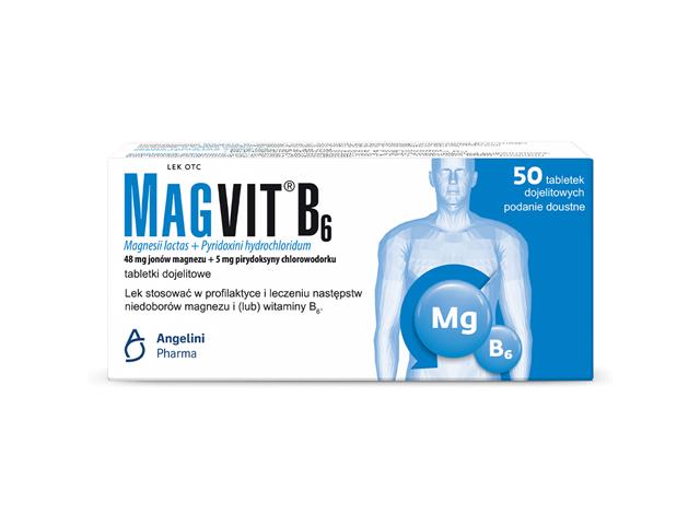 Magvit B6 interakcje ulotka tabletki dojelitowe 48mg Mg+5mg 50 tabl. (blist.)