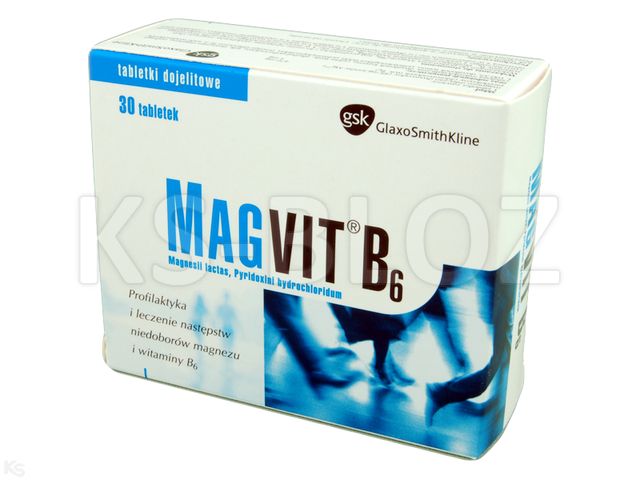 Magvit B6 interakcje ulotka tabletki dojelitowe 48mg Mg+5mg 30 tabl. | 3 blist.po 10 szt.