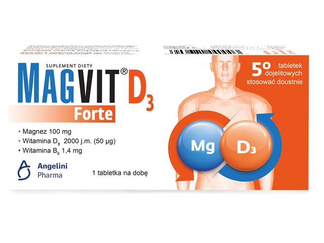 Magvit Forte D3 interakcje ulotka tabletki dojelitowe  50 tabl.