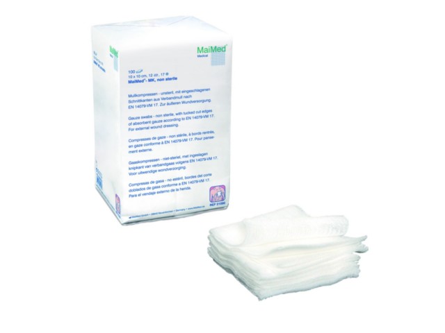 MaiMed Mk Kompresy niejałowe z gazy 17 nitkowe 8 warstwowe 10 x 20 cm interakcje ulotka  - 100 szt.