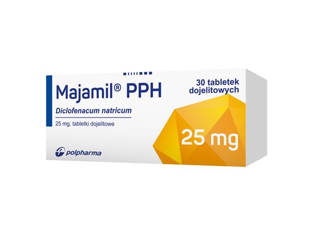 Majamil PPH interakcje ulotka tabletki dojelitowe 25 mg 30 tabl. | 3 blist.po 10 szt.