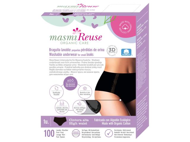 Masmi Reuse Majtki na lekkie nietrzymanie moczu damskie 100% bawełny organicznej wysoki stan S interakcje ulotka majtki - 1 szt.