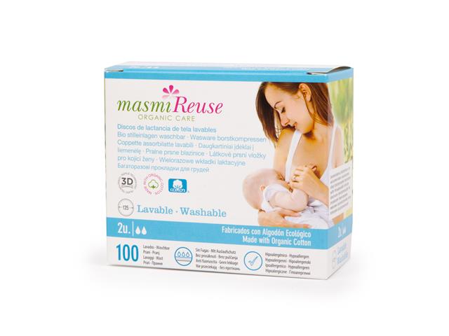 MASMI REUSE ORGANIC CARE Wkładki laktacyjne wielorazowe 100% certyfikowanej bawełny organicznej interakcje ulotka   2 szt.