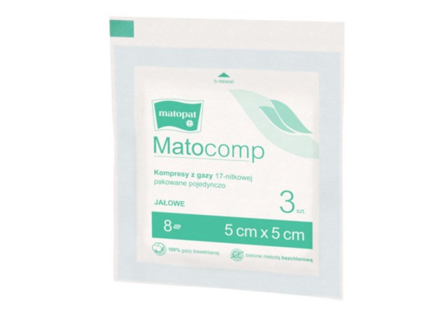 Matocomp Peel Pack Kompresy gazowe 17 nitkowe 8 warstwowe 5 x 5 cm interakcje ulotka kompres  3 szt.