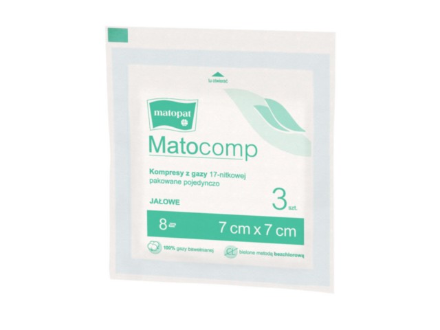 Matocomp Peel Pack Kompresy gazowe 17 nitkowe 8 warstwowe 7 x 7 cm interakcje ulotka kompres - 3 szt.