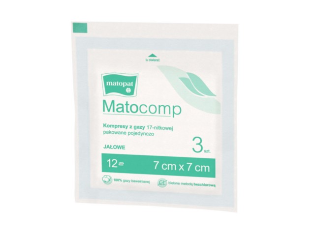 Matocomp Peel Pack Kompresy jałowe gazowe 17 nitkowe 12 warstwowe 7 x 7 cm interakcje ulotka kompres  3 szt.