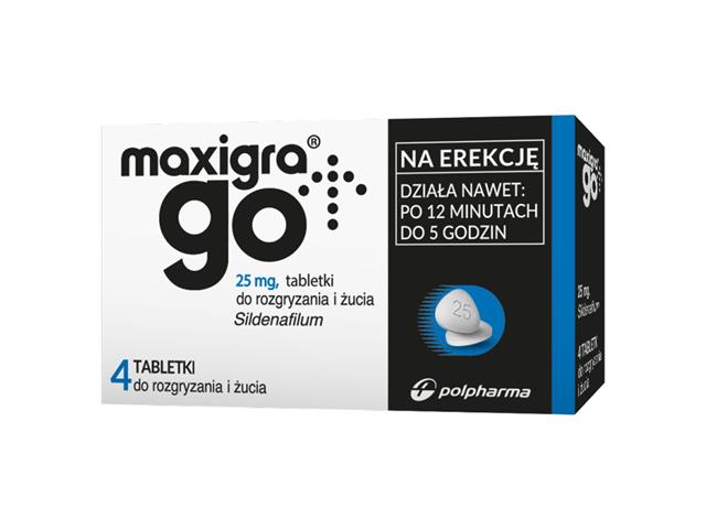Maxigra Go interakcje ulotka tabletki do rozgryzania i żucia 25 mg 4 tabl.