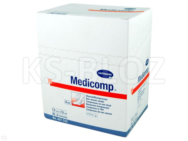 Medicomp Kompresy jałowe włókninowy 4 warstwowe 7,5 x 7,5 cm interakcje ulotka   50 szt. | 2 x 25 szt.