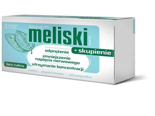 Meliski + Skupienie interakcje ulotka pastylki do ssania - 20 szt.