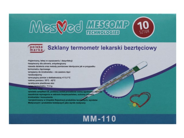 Mesmed Termometr lekarski szklany bezrtęciowy MM-110 interakcje ulotka   1 szt.