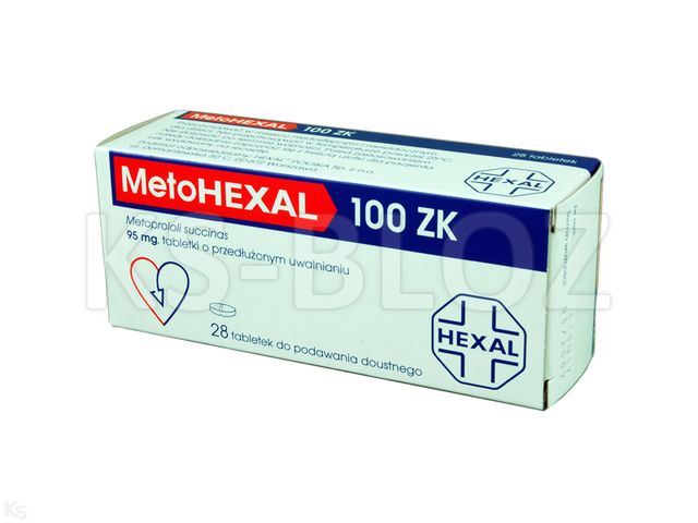 Metohexal 100 ZK interakcje ulotka tabletki o przedłużonym uwalnianiu 95 mg 28 tabl.