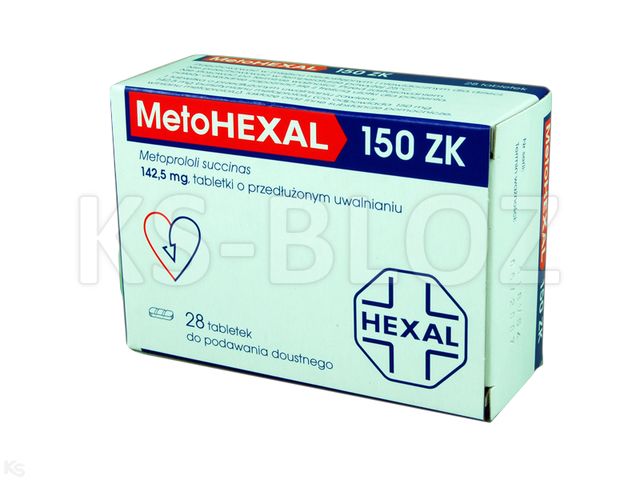 Metohexal 150 ZK interakcje ulotka tabletki o przedłużonym uwalnianiu 142,5 mg 28 tabl.