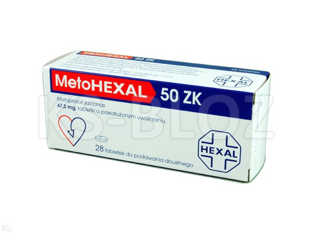 Metohexal 50 ZK interakcje ulotka tabletki o przedłużonym uwalnianiu 47,5 mg 28 tabl.