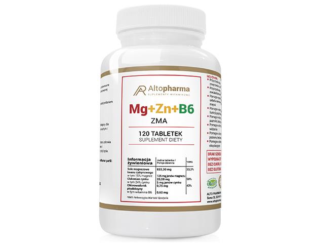 Mg+Zn+B6 ZMA interakcje ulotka tabletki  120 tabl.