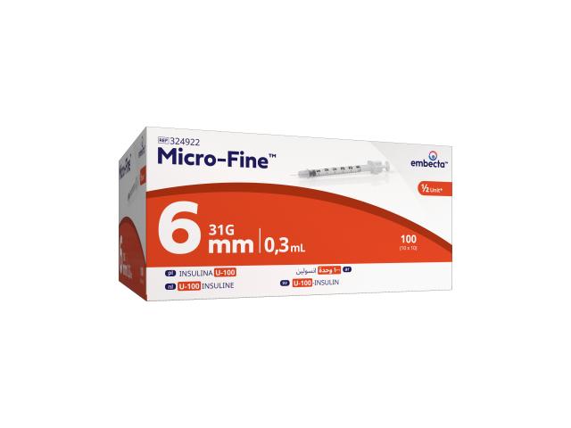 Micro-Fine Insulin Syringes 0,3 ml U-100 31G 0,25 x 6 mm 1/2 jednostki interakcje ulotka strzykawka - 100 szt.