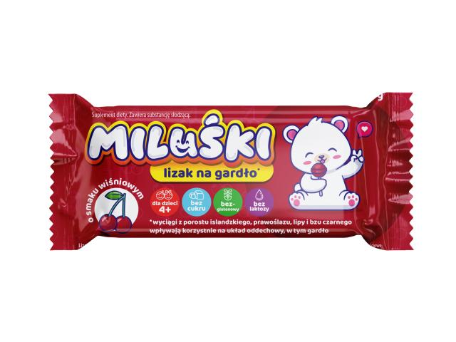 Miluśki Lizak na gardło o smaku wiśniowym interakcje ulotka lizaki - 1 szt.